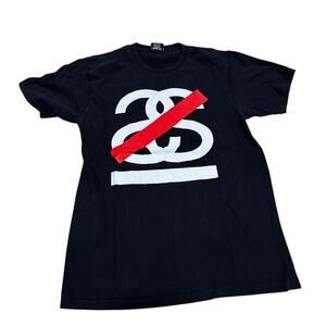 Stussy Logo T Shirt Medium Black Streetwear Heavy Fade Worn